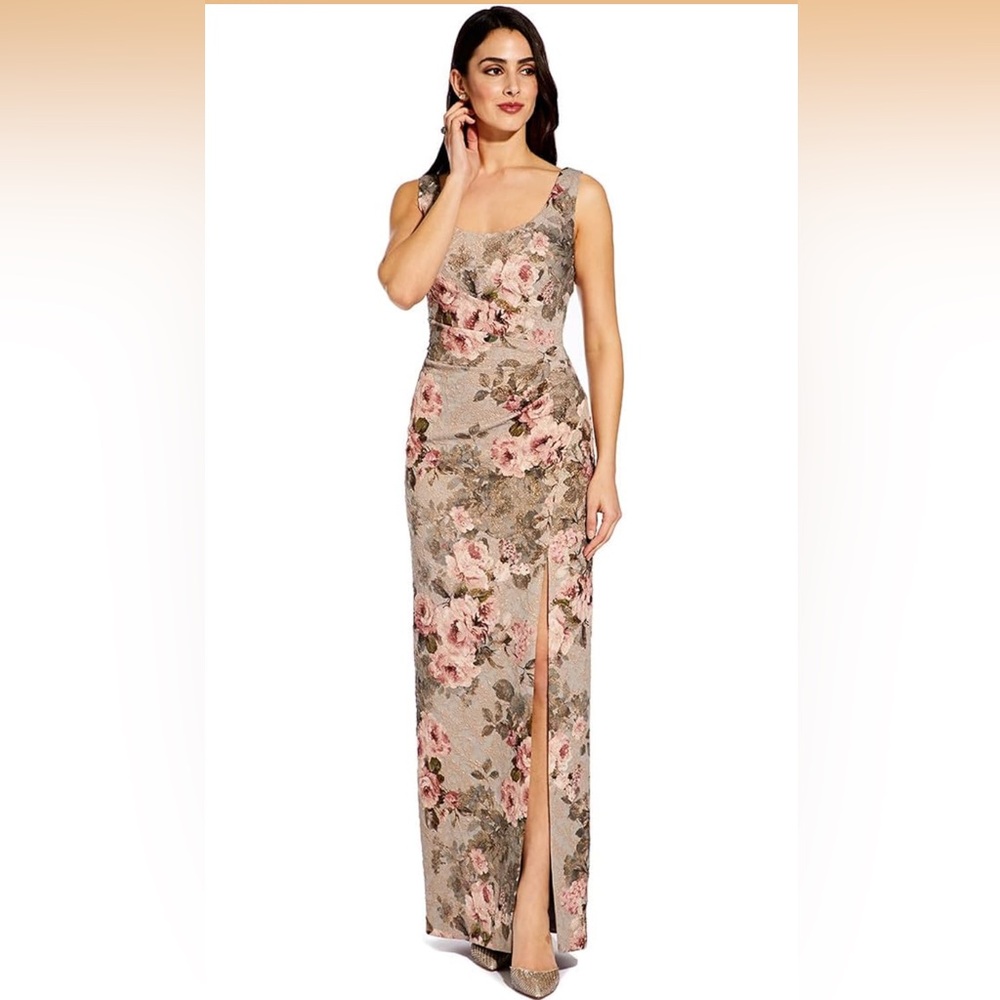 NWT Adrianna Papell Women's Matelasse Long Floral Dress Floral Gown size 6